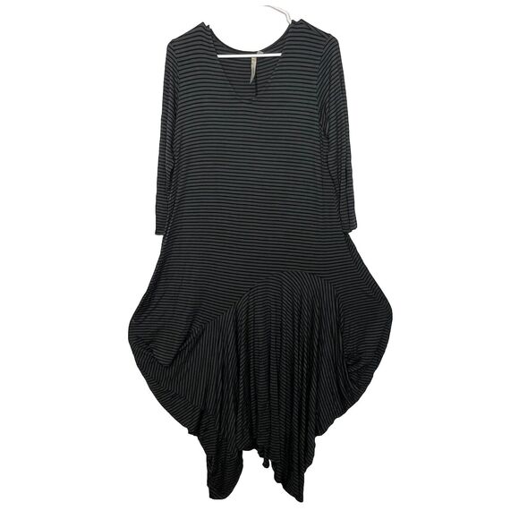 Comfy USA Dress Medium Stripe Lagenlook Avant Garde Balloon Hem Parachute - Picture 2 of 7